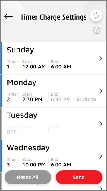 2.Charging Timer schedule settings