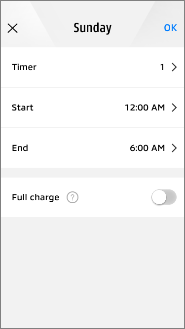 2.Charging Timer schedule settings