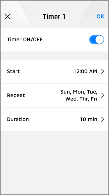 Remote Climate Control Timer schedule settings